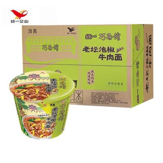 统一巧面馆老坛泡椒牛肉面107g*12桶 商品图0