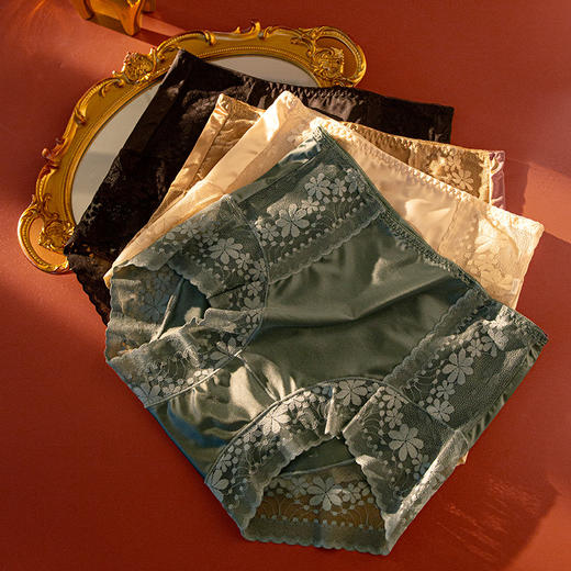 丝滑凉爽 放心穿 玻尿酸光感丝绸内裤 欧式宫廷风法式桑蚕丝透气底裆 美宅内裤女士无痕大码高腰收腹提臀高弹蕾丝缎面三角裤 商品图0