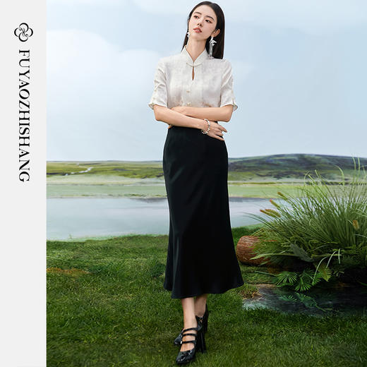 FUYAO扶摇 新中式夏装女2024新款国风盘扣气质小衫半身裙两件套夏 商品图4