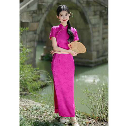 苏杭民族风长款提花缎旗袍2024夏季新款中式女士宴会旗袍SYK20909 商品图3