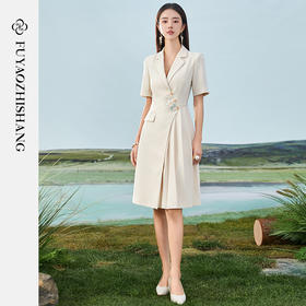 FUYAO扶摇 国风刺绣连衣裙女2024夏季新款西装裙新中式盘扣裙子夏