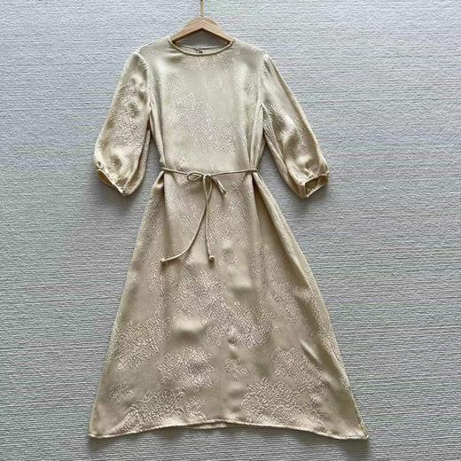 【à perles】夏姿chen 真丝冠乐绉提花 圆领直筒系带连衣裙【现货】 商品图0
