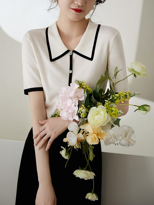 【百图lulu定制】【小香针织衫】假衣门襟 套头  高弹  针织衫 商品图1