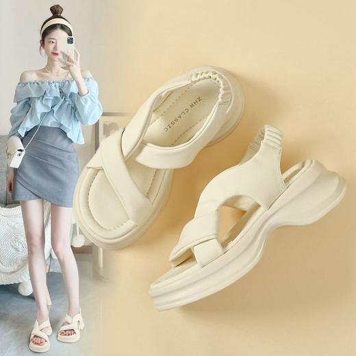ZHR则则简约厚底凉鞋女2024夏新款时尚百搭轻盈透气耐磨凉鞋显高 商品图0