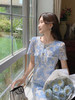 张心子【青花瓷】小香风重工水溶蕾丝连衣裙女夏轻奢钩花镂空短裙 U2407010 商品缩略图7