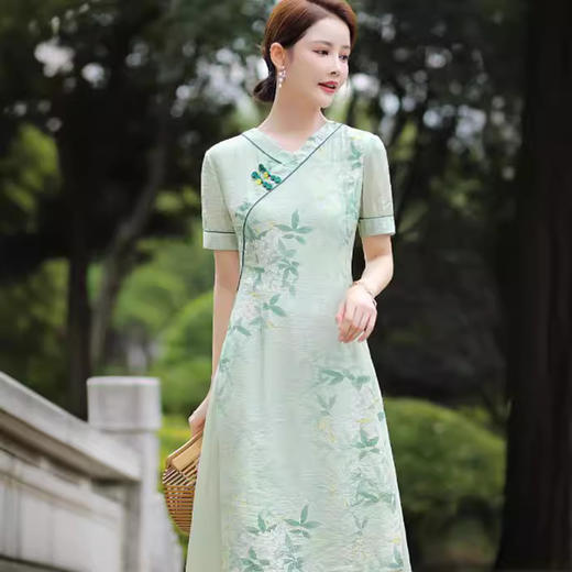 时尚苎麻，V领改良旗袍QMR-001 商品图2