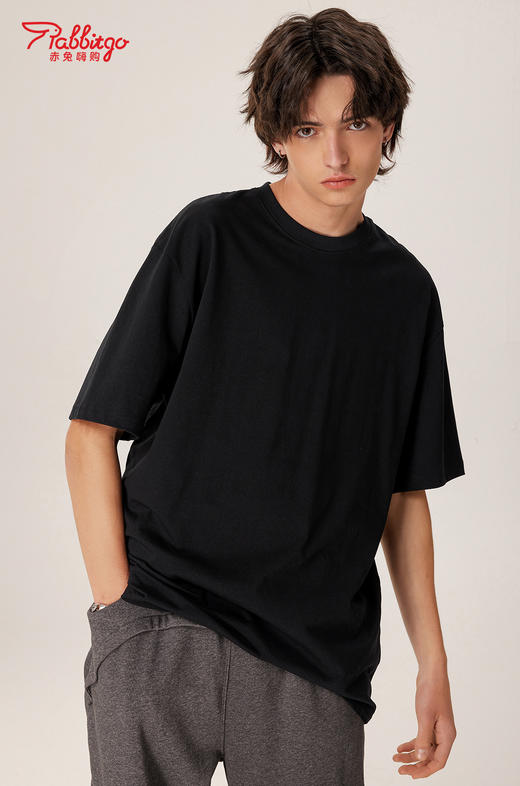 赤兔嗨购精梳长绒棉T恤宽松重磅休闲男女同款24年新品微落肩短袖 商品图1