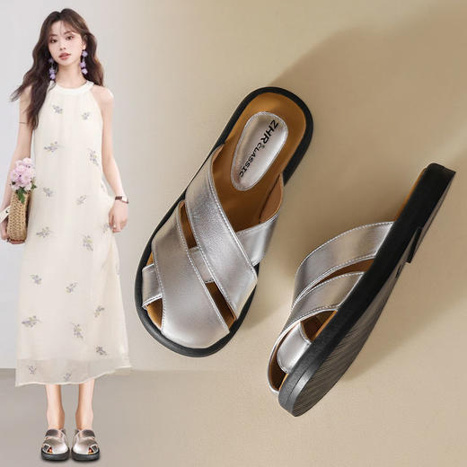 ZHR则则平底包头女外出拖鞋2024夏季新款外穿复古懒人凉拖鞋防滑 商品图2