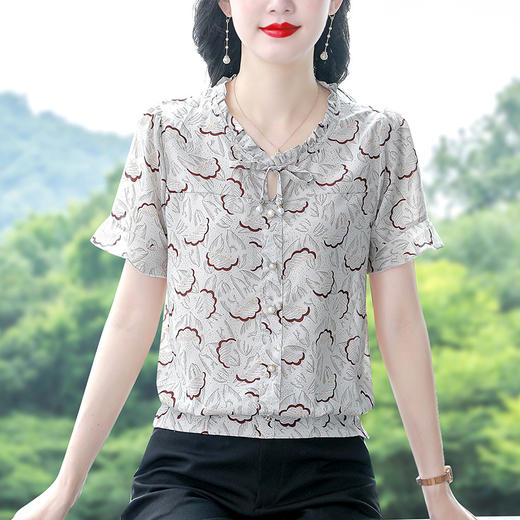 KQL A83N9092时尚碎花雪纺衫气质印花 商品图1