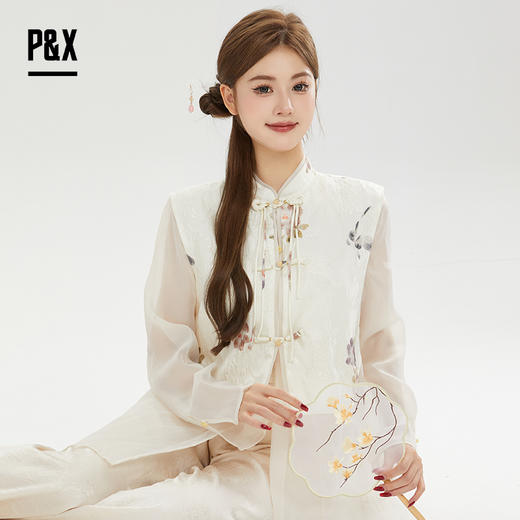 P&X设计师女装秋季中式复古衬衣两件套短款上衣 824315278 花色 商品图3