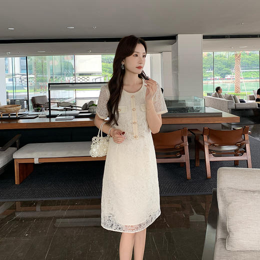 奢姿2025年夏季新款大码女装优雅假两件裙子胖妹妹蕾丝镂空连衣裙9942890114【1】 商品图4