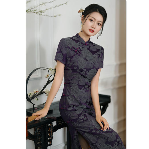 老上海复古中国风中老年女士大码长款旗袍2024夏季新款仿醋酸旗袍SYK20919 商品图3