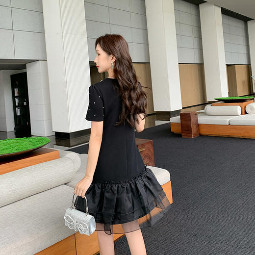 [奢姿轻奢系列]网纱拼接连衣裙大码女装夏季新款胖妹妹荷叶摆裙子8942890029 商品图3