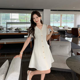 [奢姿轻奢系列]大码女装2024夏季蕾丝拼接裙子胖妹妹V领连衣裙8942890063