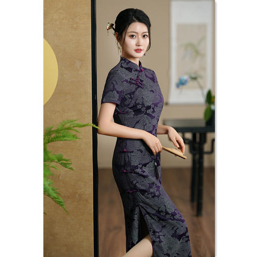 老上海复古中国风中老年女士大码长款旗袍2024夏季新款仿醋酸旗袍SYK20919 商品图0