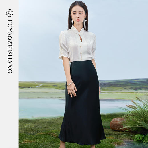 FUYAO扶摇 新中式夏装女2024新款国风盘扣气质小衫半身裙两件套夏 商品图0