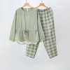 【花楹款长袖长裤】纯棉家居服双层纱长袖套头女士宽松套装格子睡衣长裤 商品缩略图3