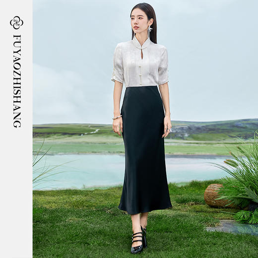 FUYAO扶摇 新中式夏装女2024新款国风盘扣气质小衫半身裙两件套夏 商品图2