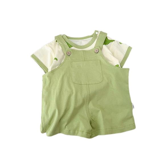 【超萌恐龙卡通造型，舒适透气面料】超萌婴儿衣服夏装 男女宝宝卡通恐龙短袖两件套 新生儿夏天衣服可爱恐龙-QQ 商品图4