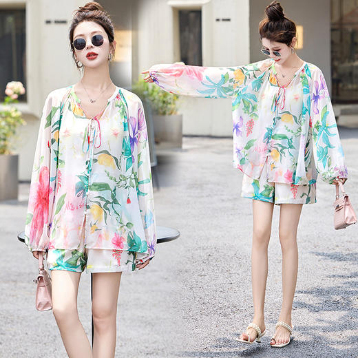 时尚气质，花色短裤套装HR-MYL5116 商品图0