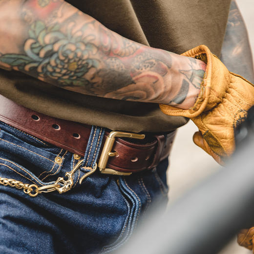 马登优选 美式复古头层植鞣牛皮腰带黄铜单针扣头硬汉裤腰带男士 商品图4