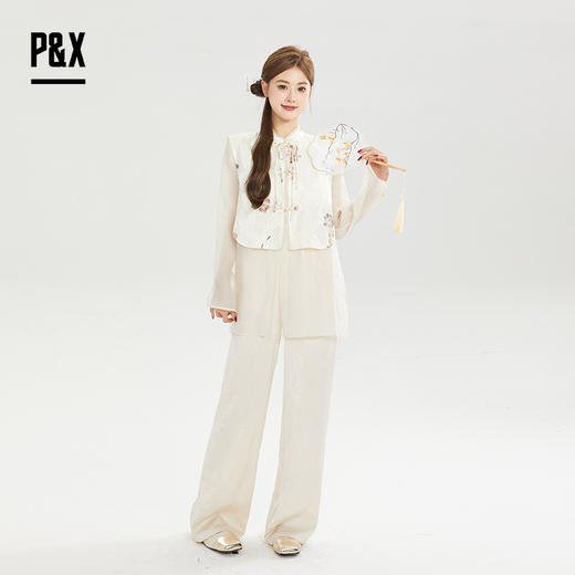 P&X设计师女装秋季中式复古衬衣两件套短款上衣 824315278 花色 商品图1