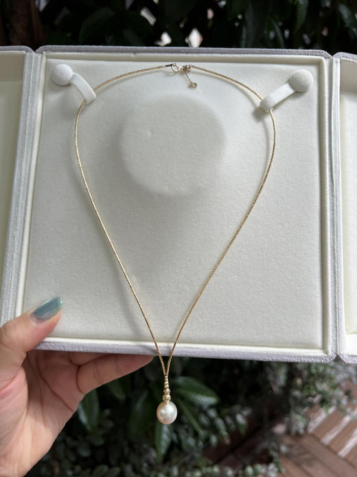 711-2 高端定制 18K真金 日本工艺深V素链 水滴型12/13干枯澳白珍珠 商品图4