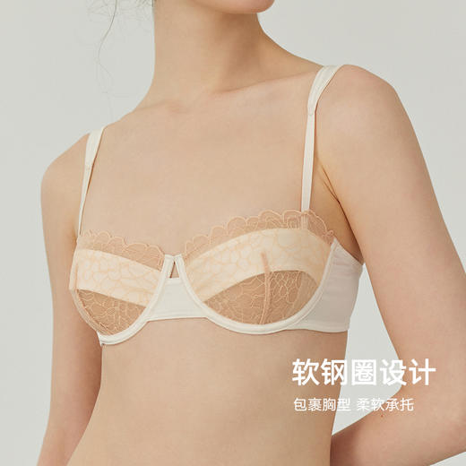 弗利少女蕾丝软钢圈内衣1/2半杯文胸超薄 宽肩带女士小胸胸罩套装 商品图1