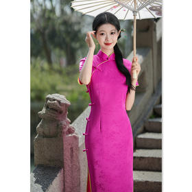 苏杭民族风长款提花缎旗袍2024夏季新款中式女士宴会旗袍SYK20909