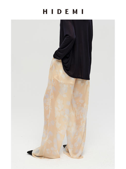HIDEMI 设计感艺术感水波柔雾印花清透感油画系列微透长裤 商品图2