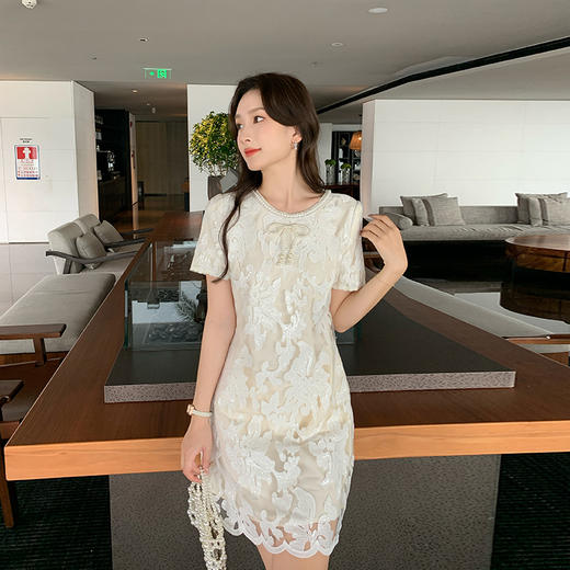 [奢姿轻奢系列]大码女装2024夏季蝴蝶结钉珠裙子胖妹妹时尚连衣裙8942810046 商品图4