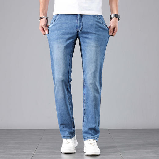 赤兔嗨购男装宽松直筒弹力不束缚牛仔裤2024年秋冬新款水洗蓝色长裤宽腿 商品图4