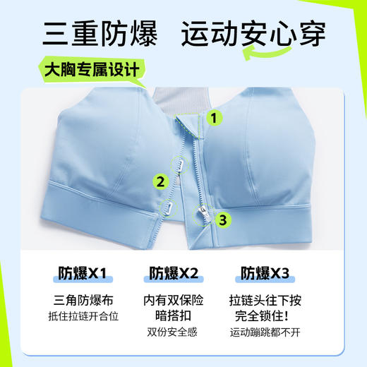 奶糖派元气前拉链款大胸显小全罩杯吸湿排汗减震易穿脱运动文胸 商品图2