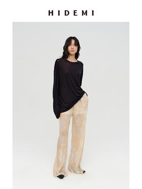 HIDEMI 设计感艺术感水波柔雾印花清透感油画系列微透长裤