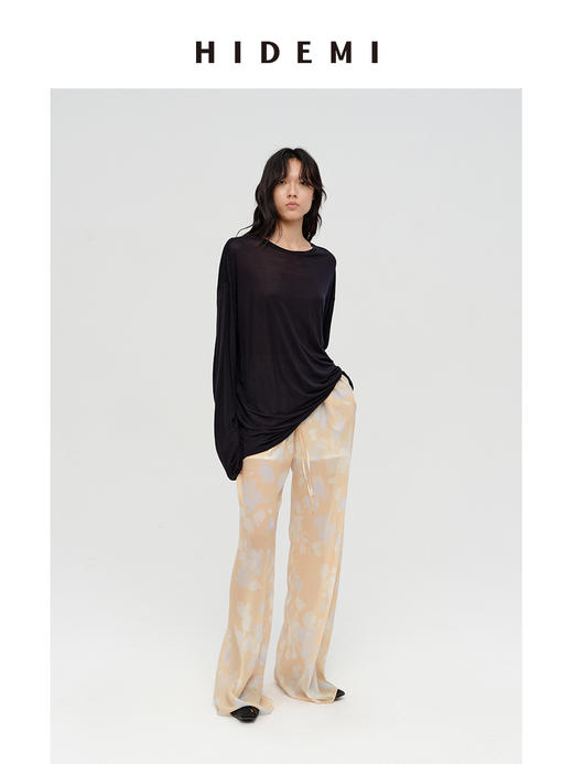 HIDEMI 设计感艺术感水波柔雾印花清透感油画系列微透长裤 商品图0