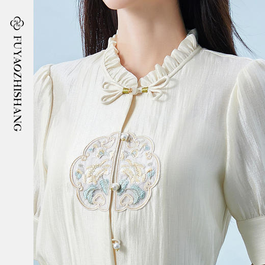 FUYAO扶摇 新中式上衣女夏季新款气质通勤设计感短袖国风刺绣衬衫 商品图2