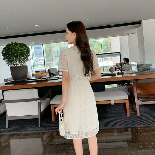 奢姿2025年夏季新款大码女装优雅假两件裙子胖妹妹蕾丝镂空连衣裙9942890114【1】 商品图3