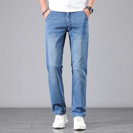 赤兔嗨购男装宽松直筒弹力不束缚牛仔裤2024年秋冬新款水洗蓝色长裤宽腿 商品图2