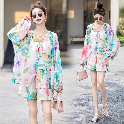 时尚气质，花色短裤套装HR-MYL5116 商品图1