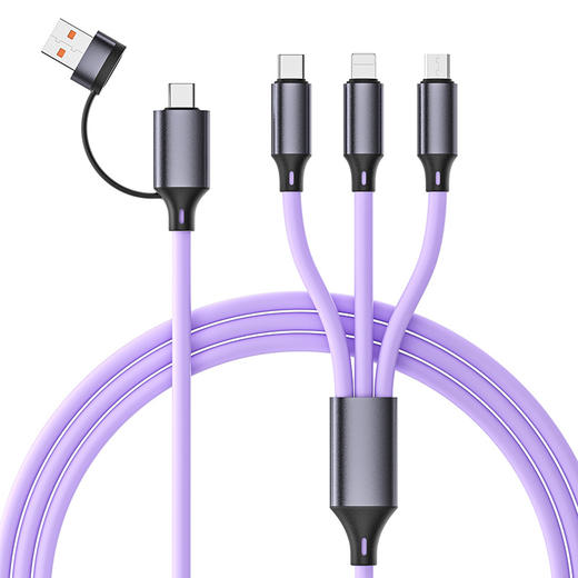 真硅胶二拖三数据线适用苹果15华为手机快充五合一5in1快充充电线 商品图0