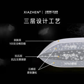 霞珍羽绒枕95%白鹅绒枕头100支全棉枕芯 单只装48*74cm 商品图2