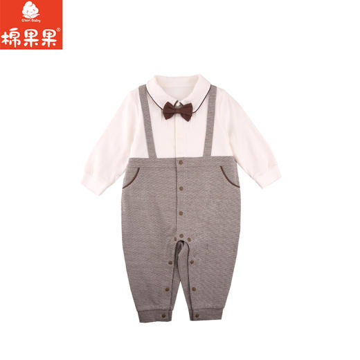 棉果果秋季新品春秋款男童带领结爬服小绅士对开连体衣M312722224486 商品图1