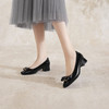 千百度方根漆皮浅口单鞋女款秋季中跟法式高跟鞋通勤圆头A24403512 商品缩略图4
