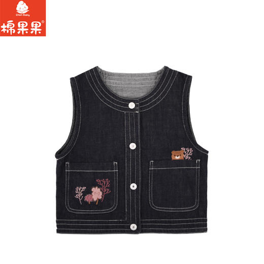 棉果果秋季新品女童春秋款纯棉柔软牛仔马夹M322171224423 商品图1