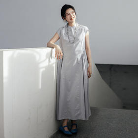 绽放478朵【黑白灰系列·韵姐儿】长绒棉新中式分割短袖连衣裙