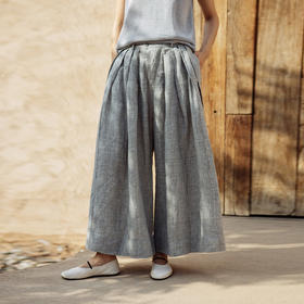 绽放343朵【黑白灰系列·灰武士】色织亚麻休闲裤宽松阔腿裤