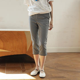 绽放490朵【黑白灰系列·魔术裤】复古黑白格弹力显瘦混纺休闲裤