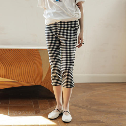 绽放490朵【黑白灰系列·魔术裤】复古黑白格弹力显瘦混纺休闲裤 商品图0