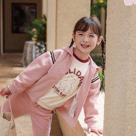 棉果果秋季新品女童运动休闲针织连帽外套M322100224405