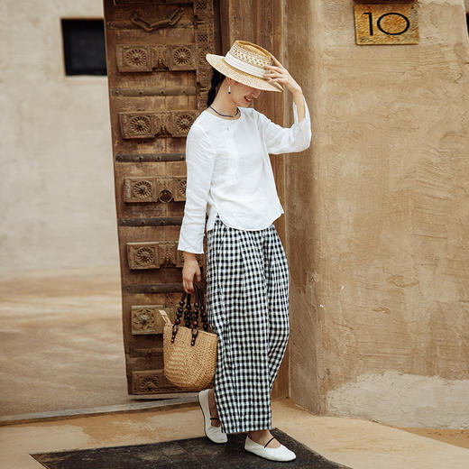 绽放467朵【黑白灰系列·自在美】酵素洗汉麻新中式小衫国风上衣 商品图3